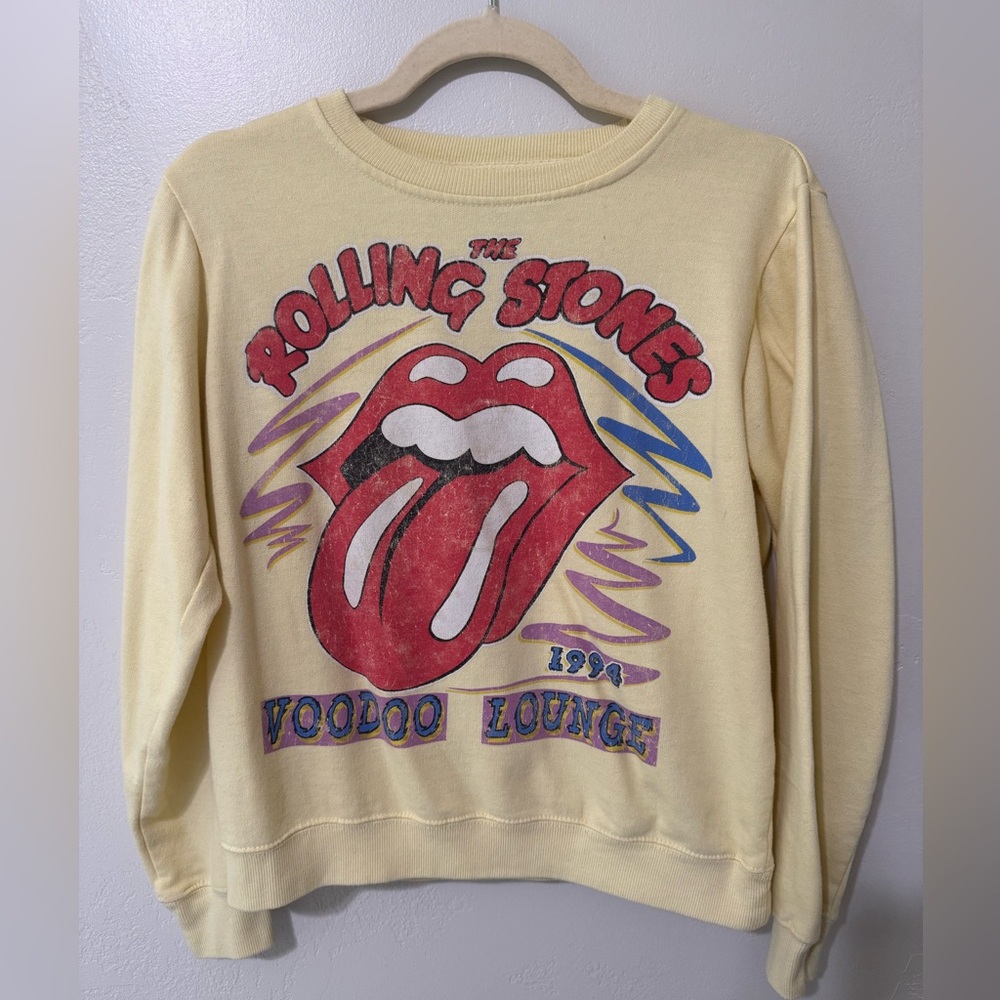 The Rolling Stones Butter Yellow Crewneck with Red and Blue Graphics